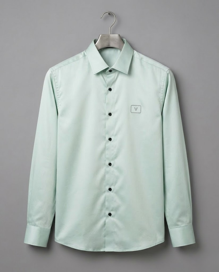 Men’s mint green satin shirt with elegant sheen, featuring a solid design and stylish collar by Kapdasale.