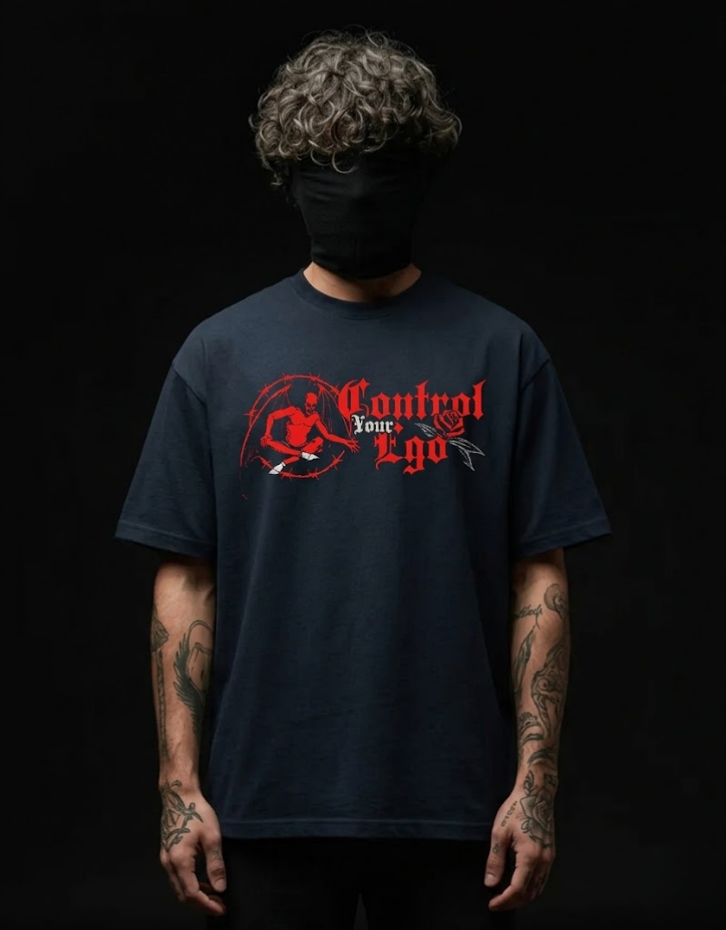 Control your Ego by Goatkapda, featuring a stylish design on a black background with bold lettering.