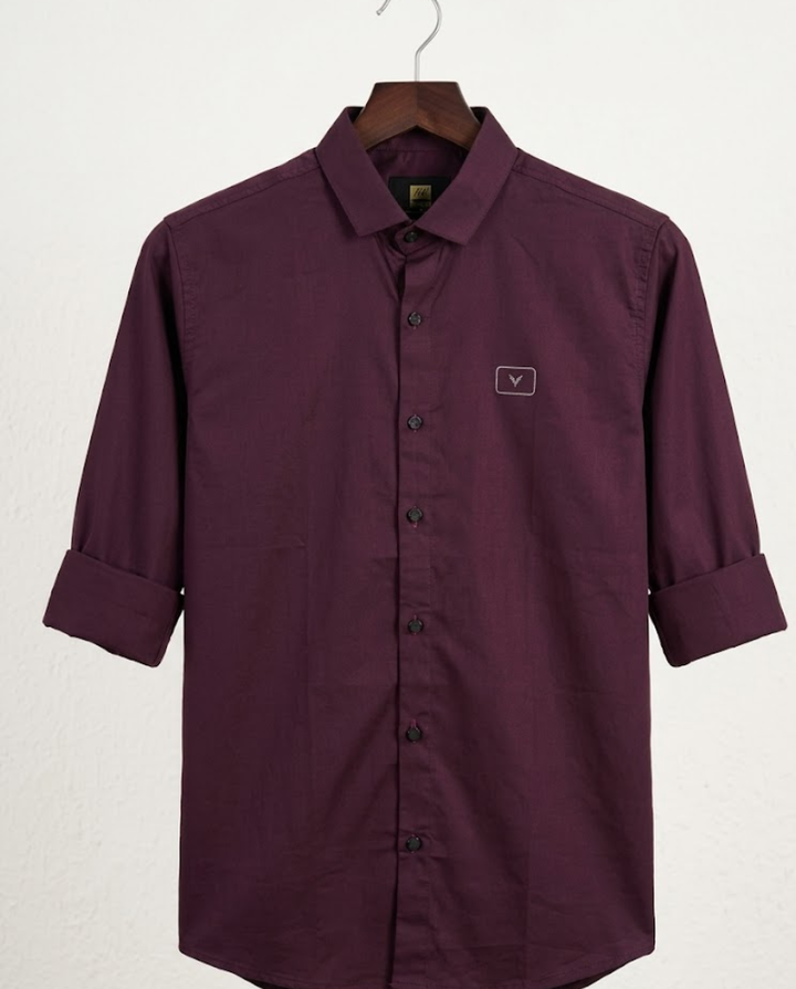 Men’s maroon satin shirt with luxe sheen and tailored fit, featuring long sleeves and a classic collar, by Kapdasale.