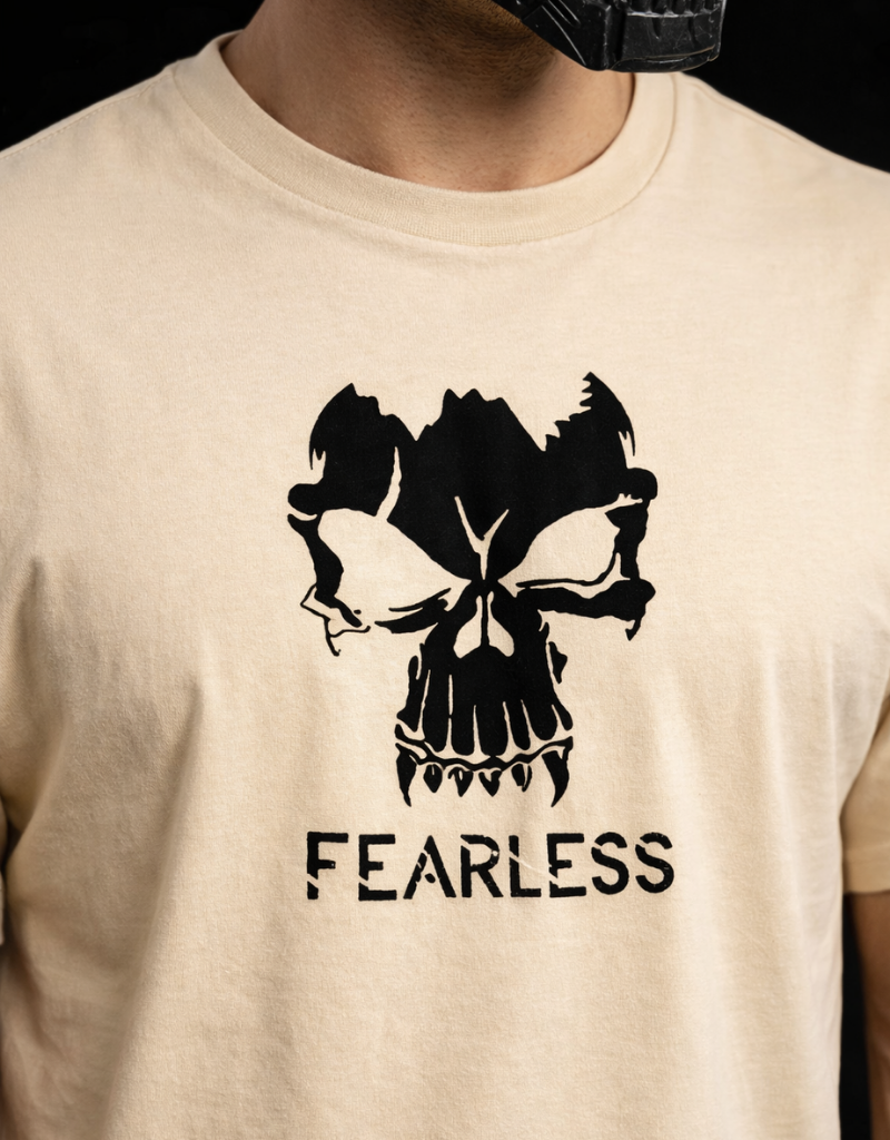 Goatkapda Fearless T-shirt with bold graphic print, black cotton fabric, casual fit, front design visible in the image.