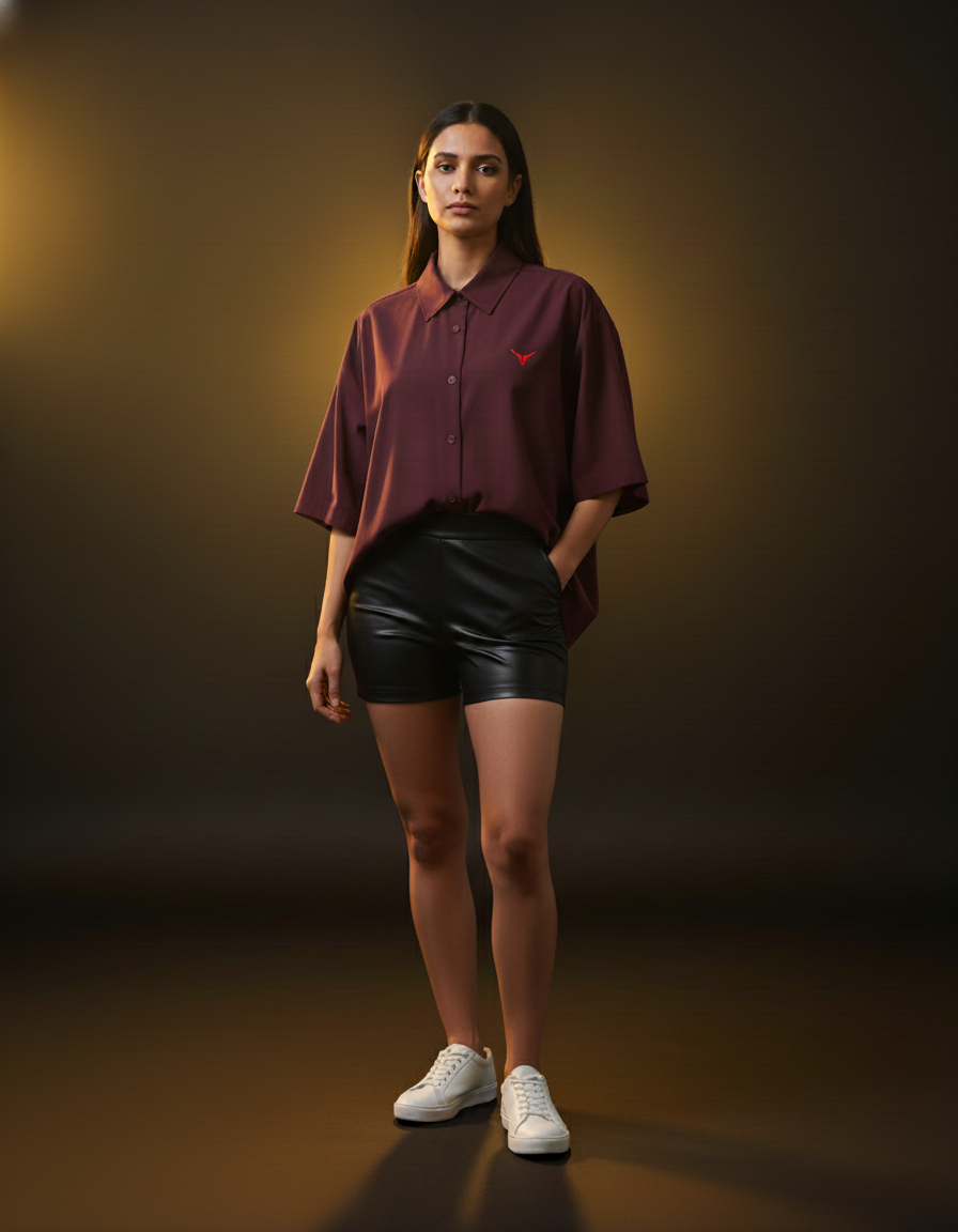 Maroon fashion mockup featuring the Goatkapda brand, showcasing elegant maroon clothing with detailed fabric texture.