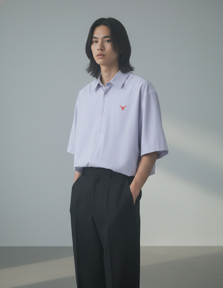 Elegant lavender-colored fashion mockup featuring a stylish garment from Goatkapda, showcasing a modern, trendy clothing design.