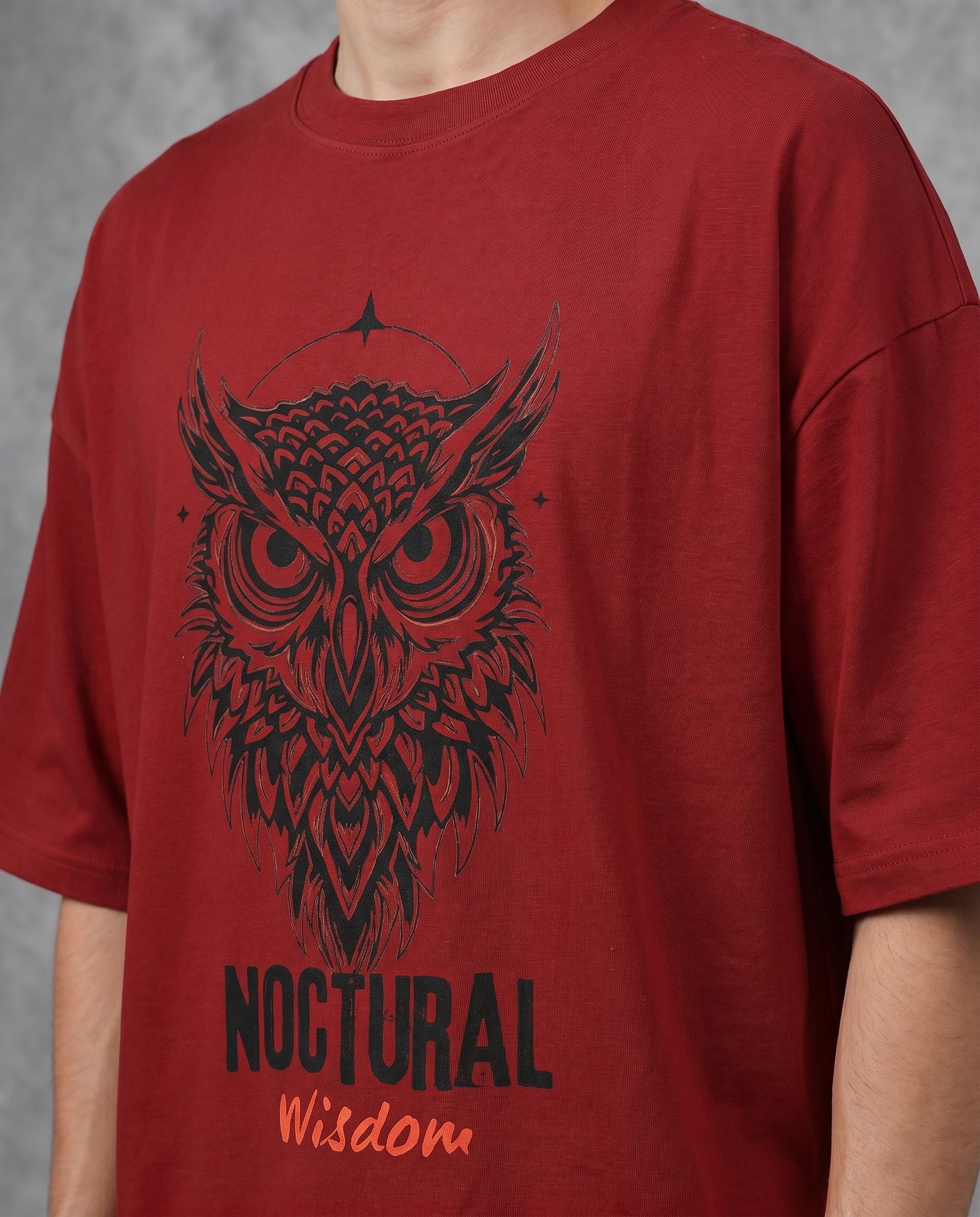 Nocturnal Wisdom by Goatkapda, artistic graphic design print featuring moon and stars on a dark background.