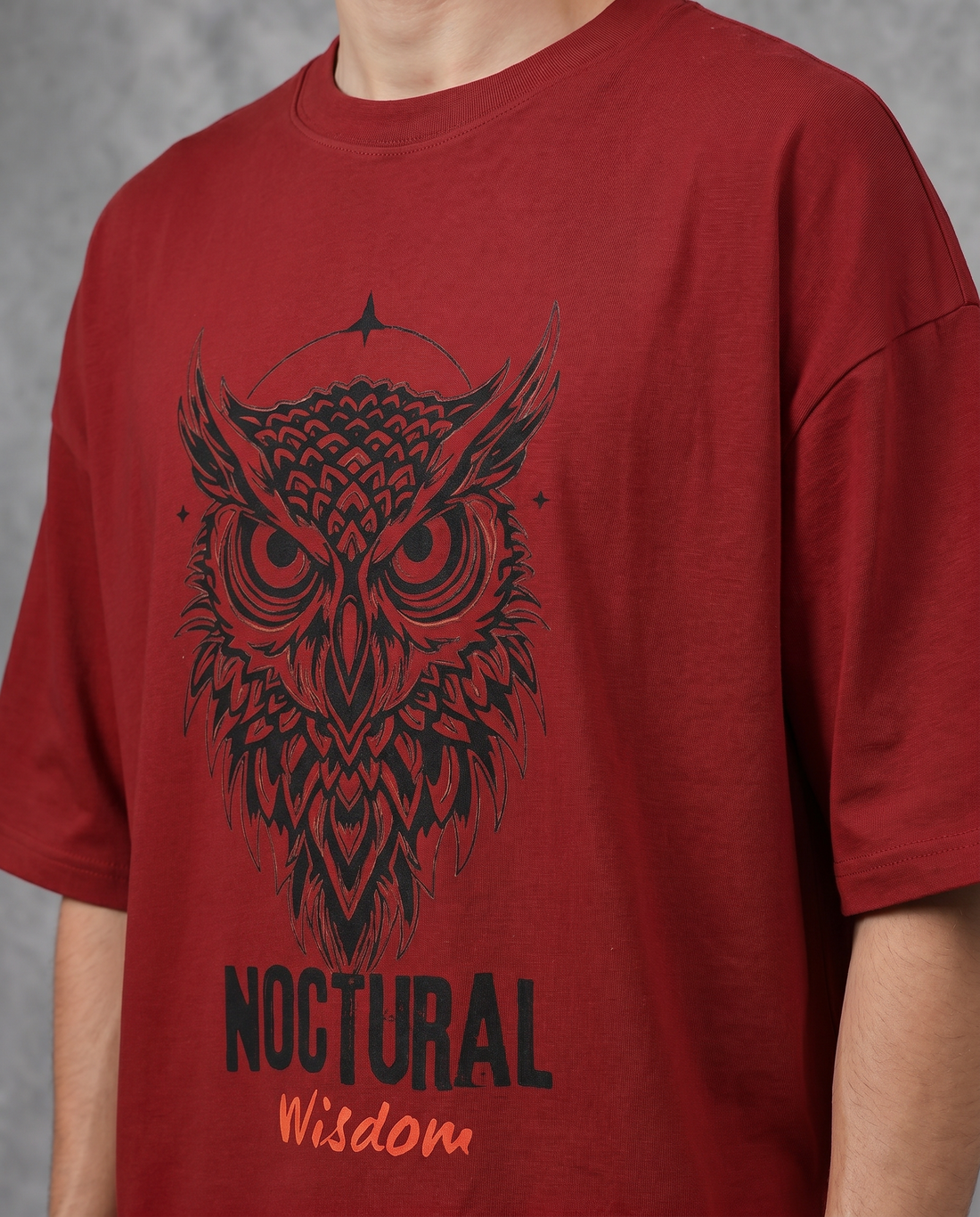 Nocturnal Wisdom by Goatkapda, artistic graphic design print featuring moon and stars on a dark background.