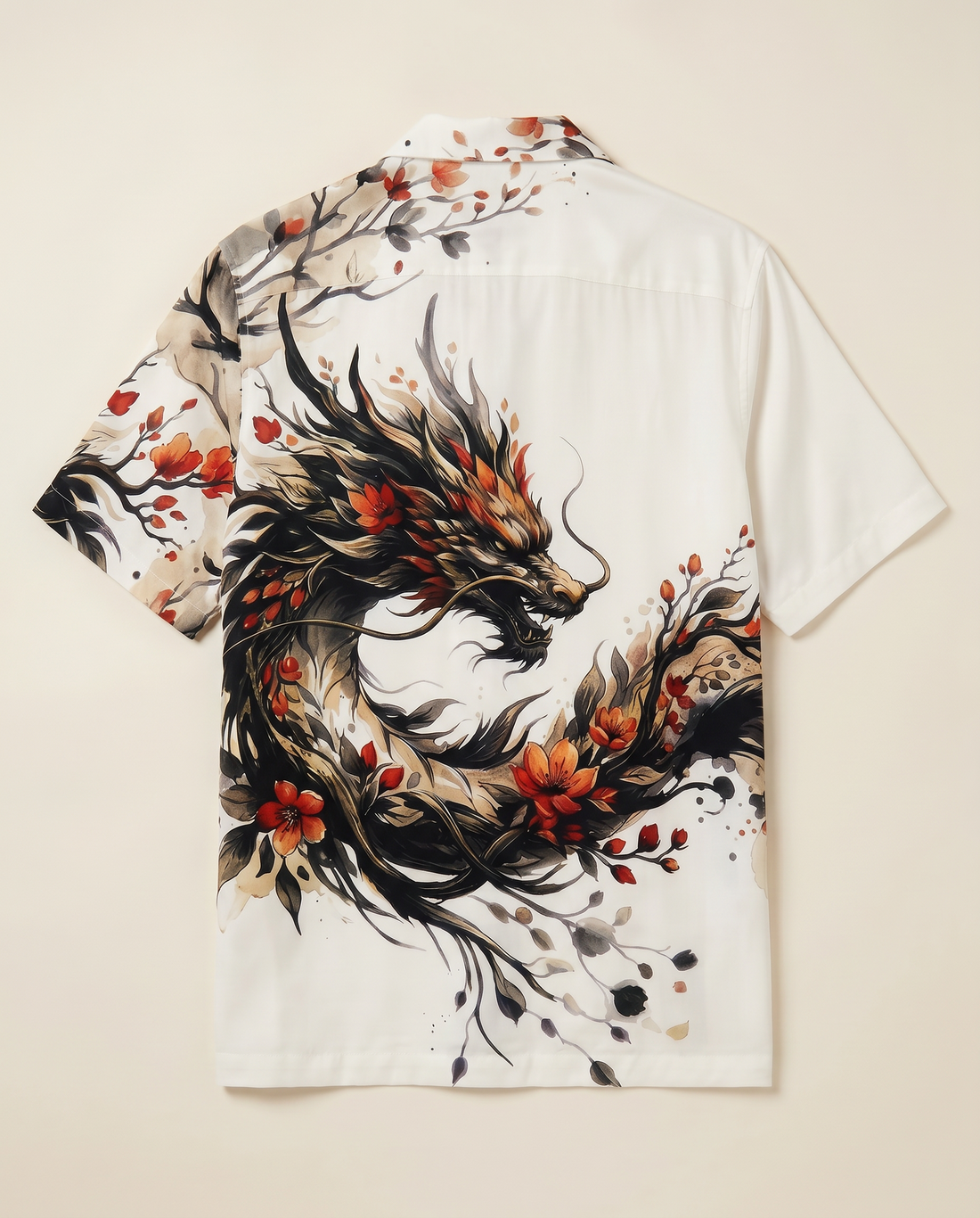 Goatkapda dragon print Hawaii shirt featuring vibrant dragon and floral patterns on lightweight fabric