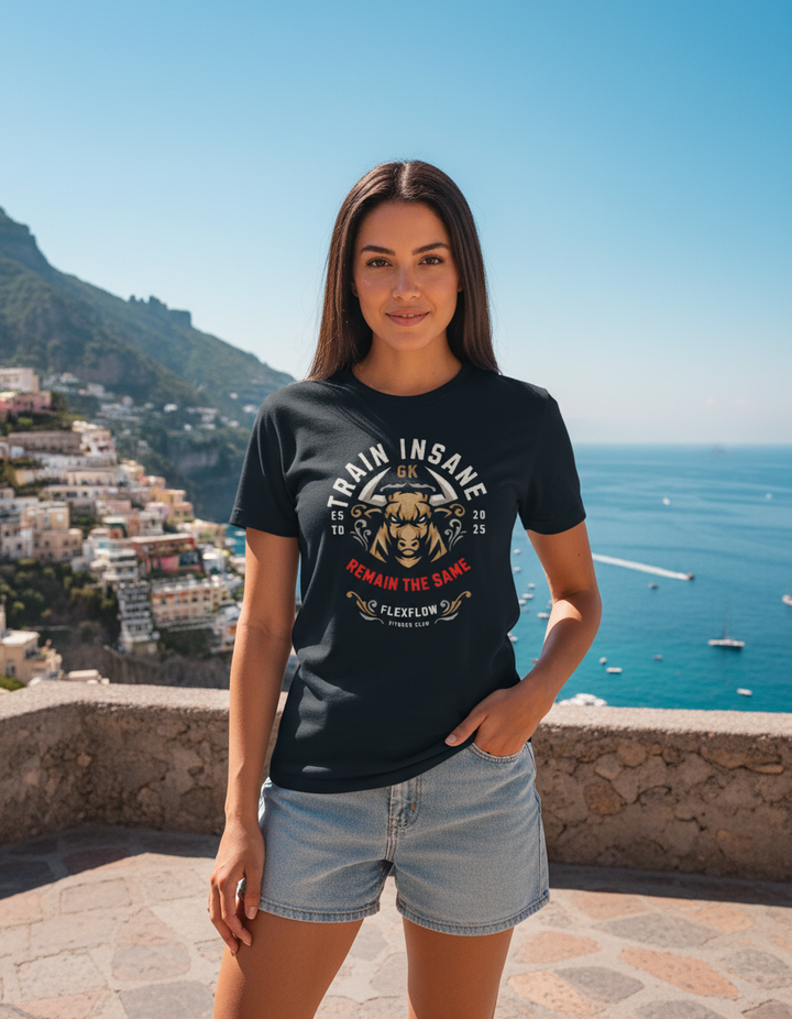 Goatkapda Train Insane graphic hoodie featuring bold text and comfortable fabric, displayed on a model.